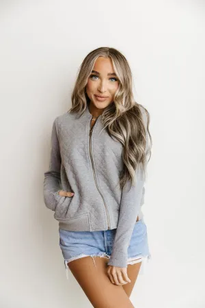 Ampersand Ave Ladies Grey Quilted Bomber Jacket