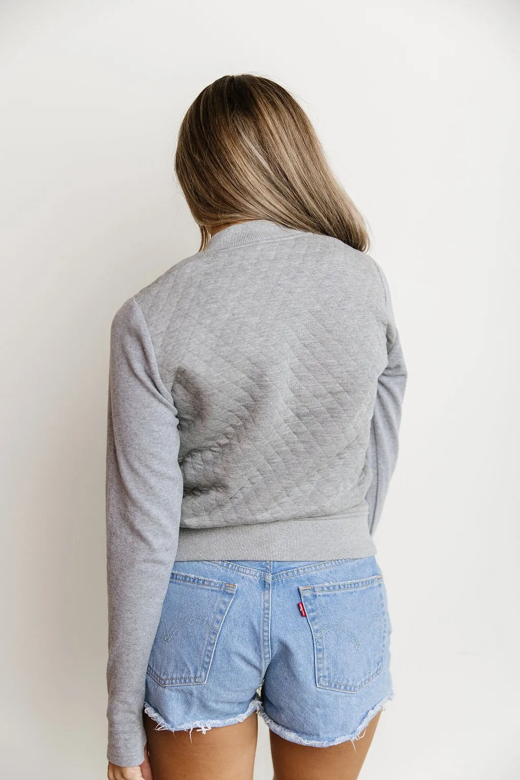 Ampersand Ave Ladies Grey Quilted Bomber Jacket