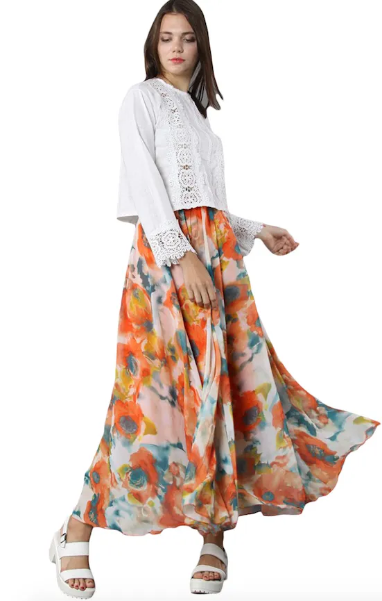 Chiffon Maxi Skirt • Peach Floral Print