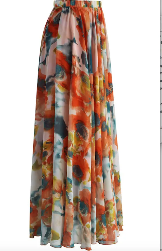 Chiffon Maxi Skirt • Peach Floral Print
