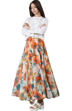 Chiffon Maxi Skirt • Peach Floral Print