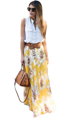 Chiffon Maxi Skirt • Yellow Blossom Floral