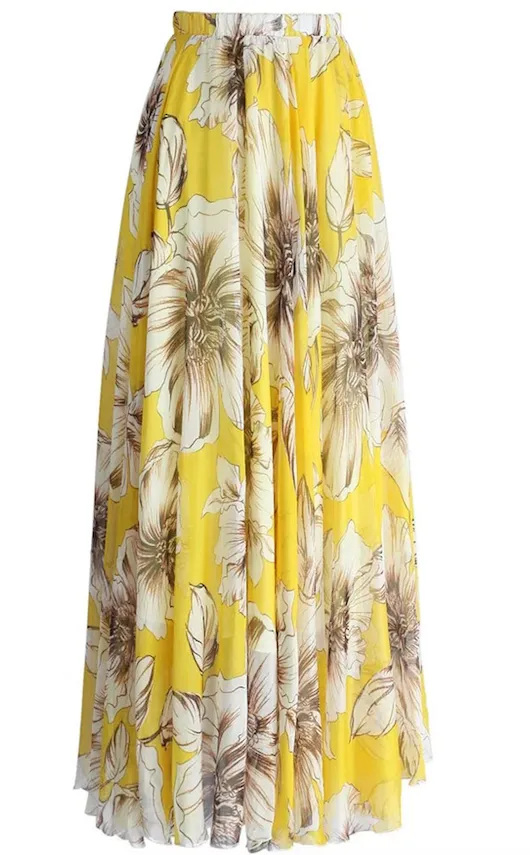 Chiffon Maxi Skirt • Yellow Blossom Floral