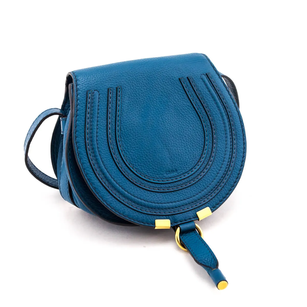 Chloe Teal Grained Calfskin Small Marcie Saddle Crossbody