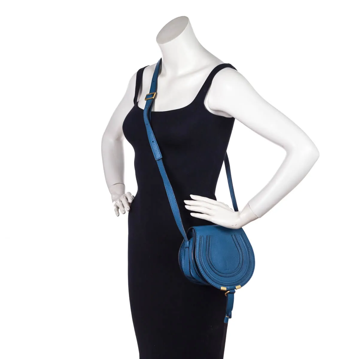 Chloe Teal Grained Calfskin Small Marcie Saddle Crossbody
