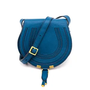 Chloe Teal Grained Calfskin Small Marcie Saddle Crossbody
