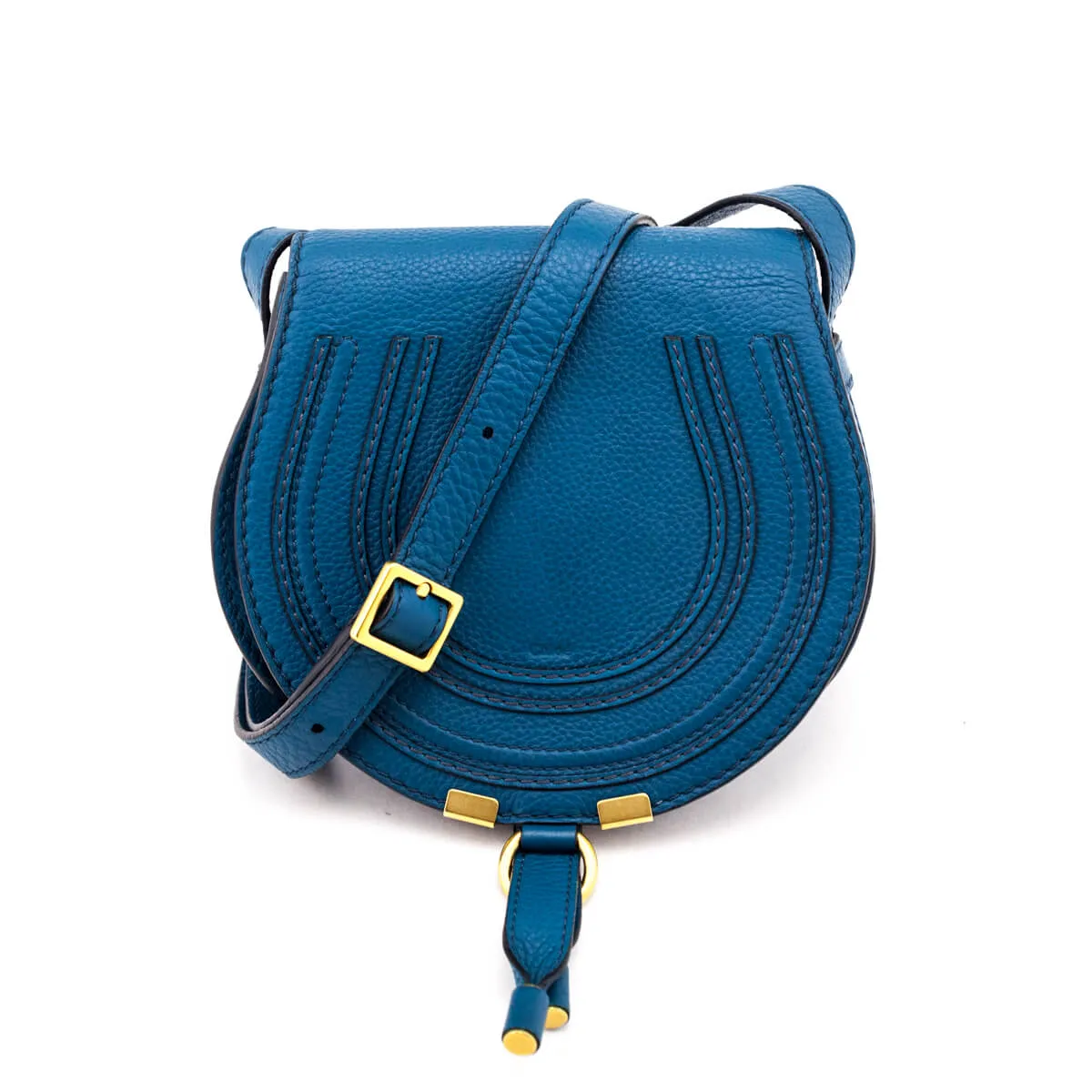 Chloe Teal Grained Calfskin Small Marcie Saddle Crossbody