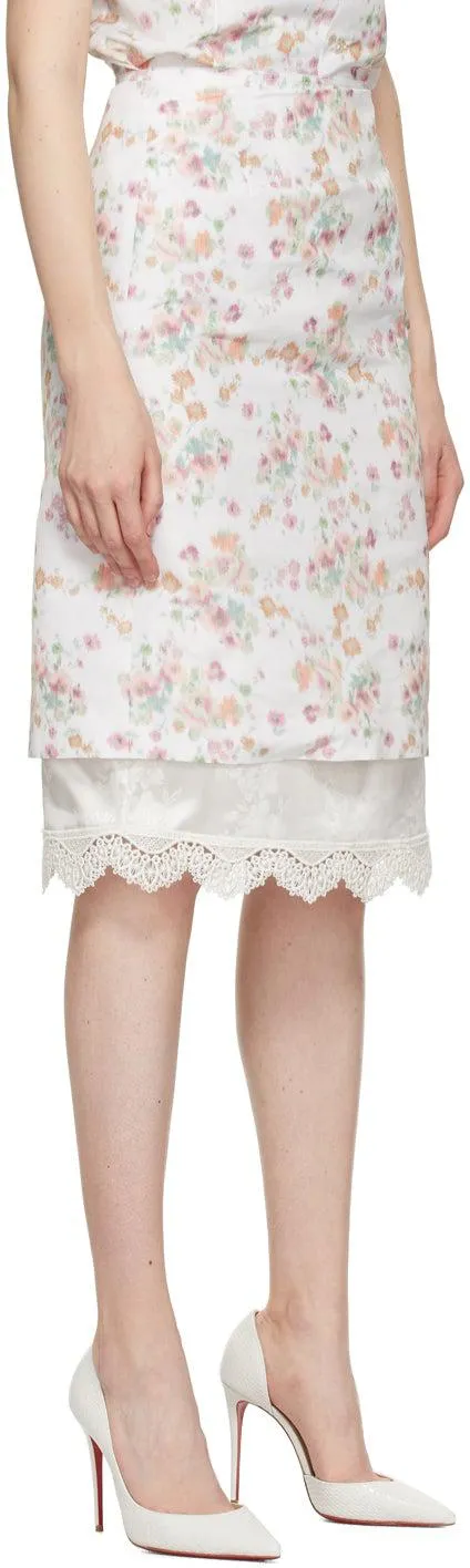 Commission White Floral Double Hem Pencil Skirt