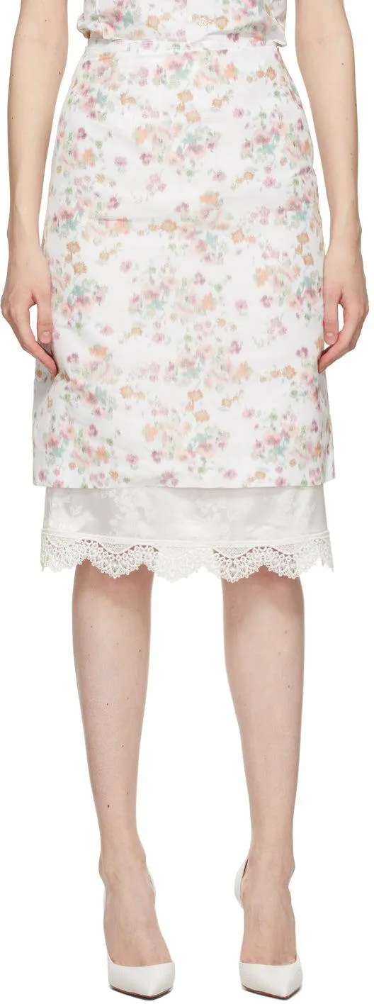 Commission White Floral Double Hem Pencil Skirt