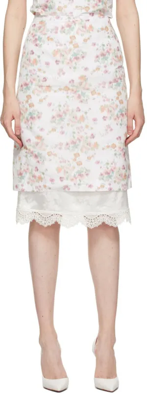Commission White Floral Double Hem Pencil Skirt