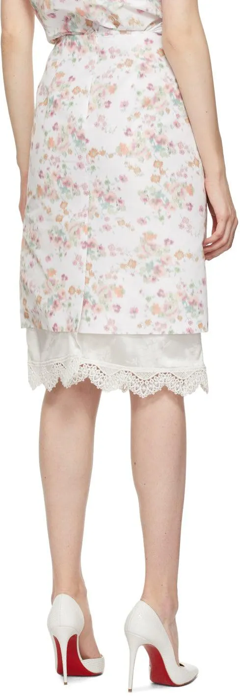 Commission White Floral Double Hem Pencil Skirt