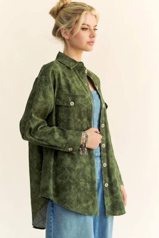 Curved Hem Diamond Quilted Button Up Shacket