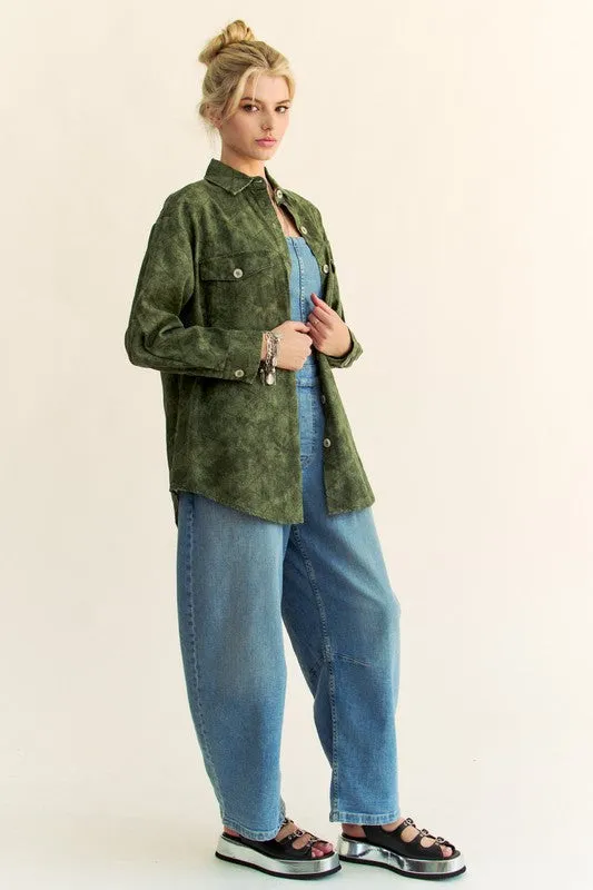 Curved Hem Diamond Quilted Button Up Shacket