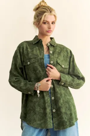 Curved Hem Diamond Quilted Button Up Shacket