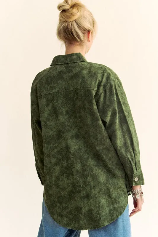 Curved Hem Diamond Quilted Button Up Shacket