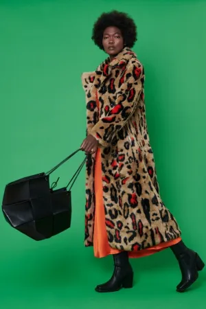 Faux Fur Leopard Print Maxi Coat