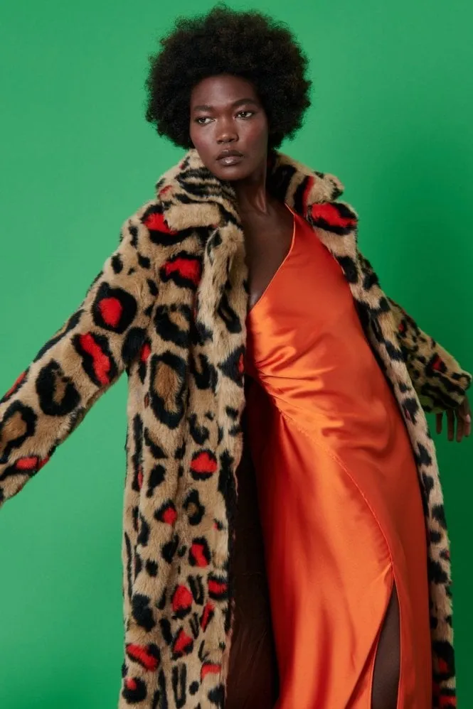 Faux Fur Leopard Print Maxi Coat