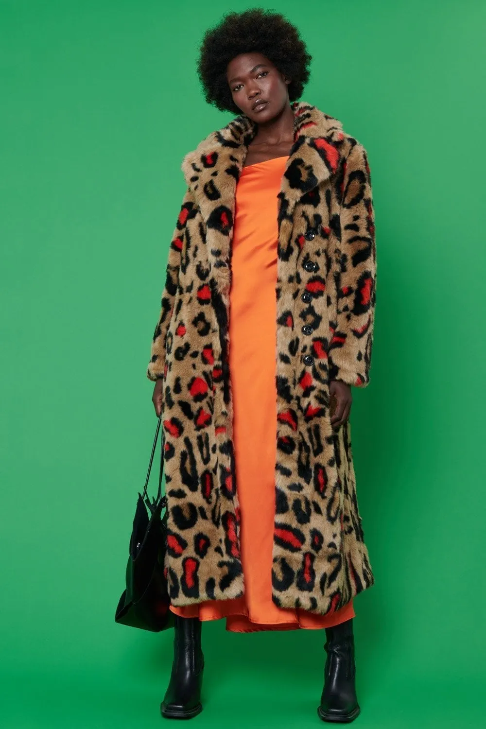 Faux Fur Leopard Print Maxi Coat
