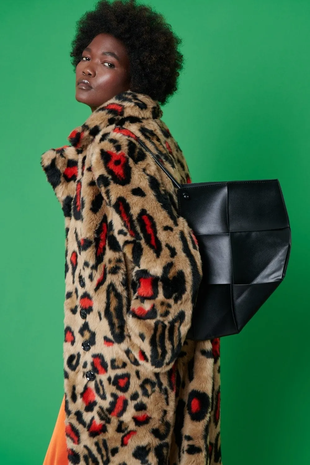Faux Fur Leopard Print Maxi Coat