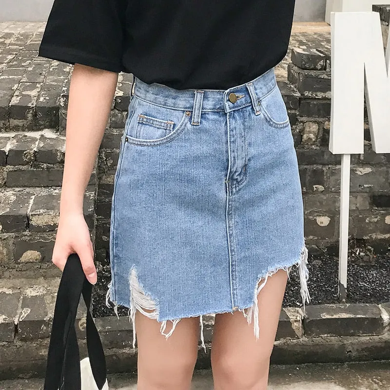 Ice Blue Casual Denim Skirt