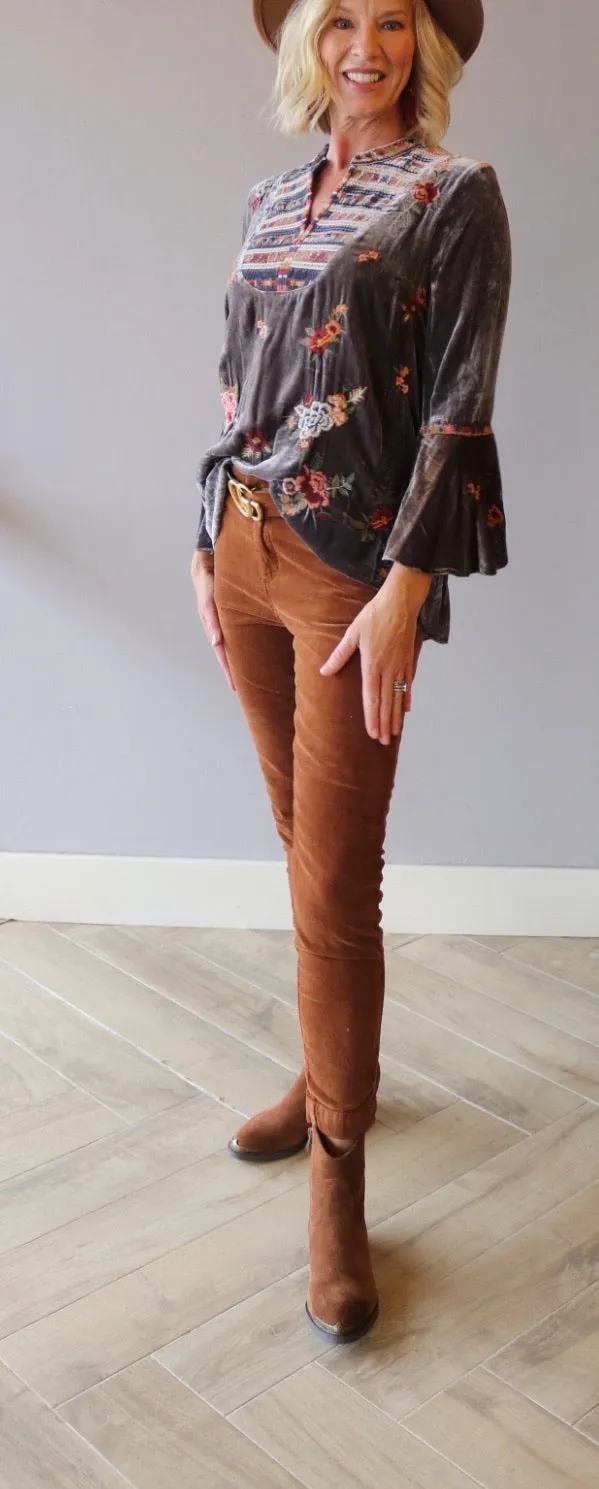 JOHNNY WAS Velvet SISILIA Embroider FlareSleeve Blouse Top