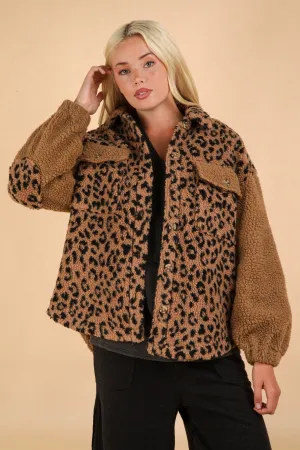 Leopard Fleece Jacket - Caramel
