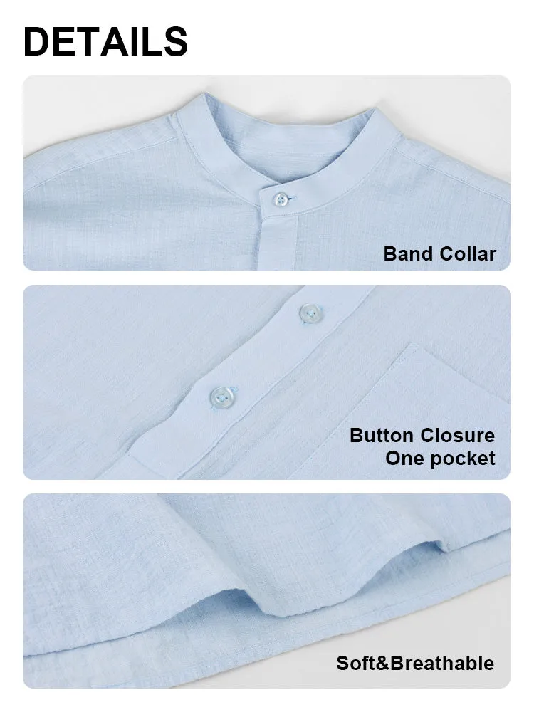 Men's Henley Shirt Long Sleeve Cotton Viscose Solid Button-Down Casual Beach Shirt with Pocket-102