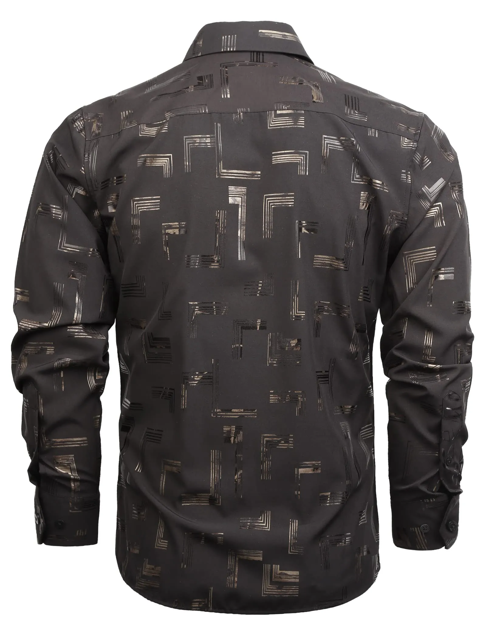 Men's Lapel Bronzing Shirt Casual Slim Fit Shiny Pattern Button-Down Long Sleeve Shirt, 009-Space
