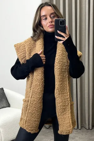 Myleen Dark Beige Teddy Faux Fur Gilet