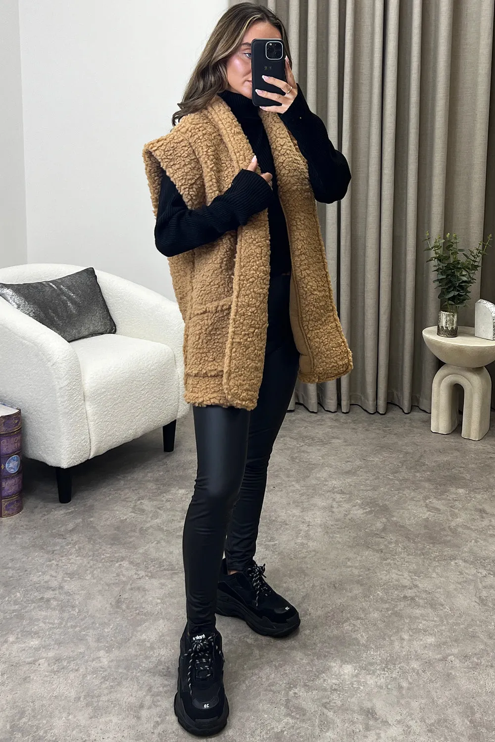 Myleen Dark Beige Teddy Faux Fur Gilet