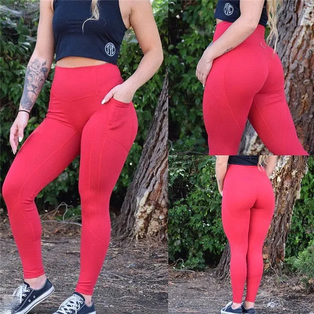 NORMOV Solid Black High Waist Leggings Women