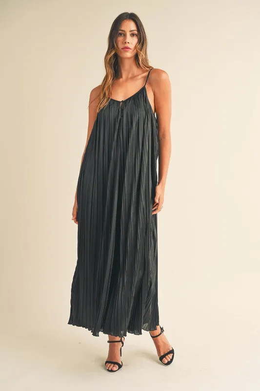 Satin Pleated Wide Leg Jumpsuit - TWO AVAILABLE COLORS