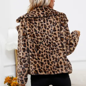 Thick Plush Leopard Printed Winter Women's Coat