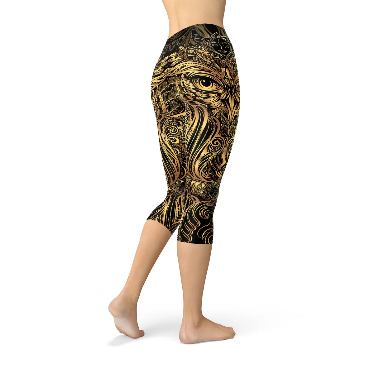 Women's Golden Ornament Owl Capri Leggings