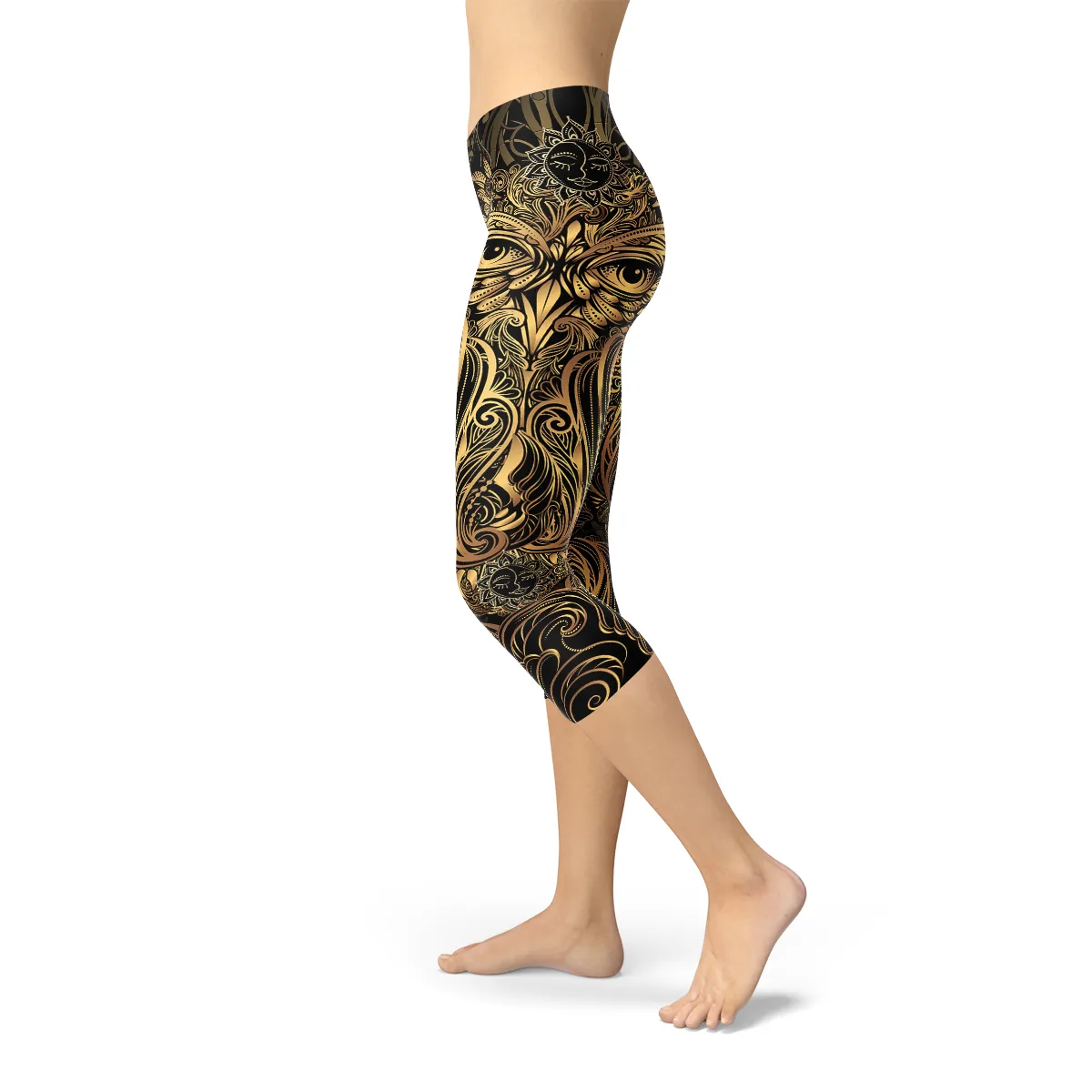 Women's Golden Ornament Owl Capri Leggings